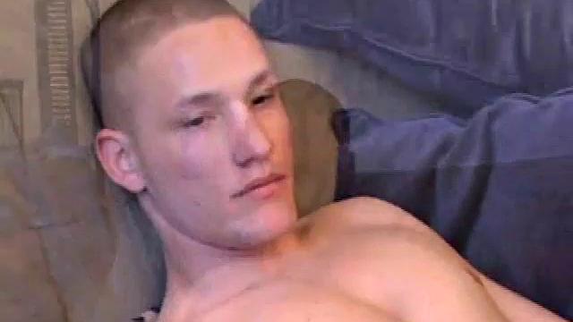 Jay unzips, pulls out a raging boner, and strokes to a porn video. After stripping, he works his dick while talking to the camera. Soon, he explodes an awesome cum gusher on his face and chest.