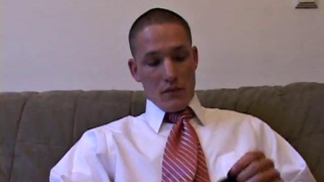 Jay unzips, pulls out a raging boner, and strokes to a porn video. After stripping, he works his dick while talking to the camera. Soon, he explodes an awesome cum gusher on his face and chest.