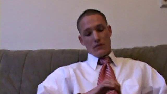 Jay unzips, pulls out a raging boner, and strokes to a porn video. After stripping, he works his dick while talking to the camera. Soon, he explodes an awesome cum gusher on his face and chest.