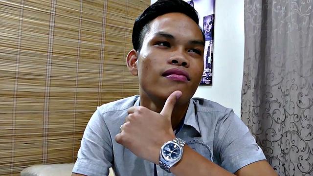 Asian skinny twink barebacked by white DILF in office