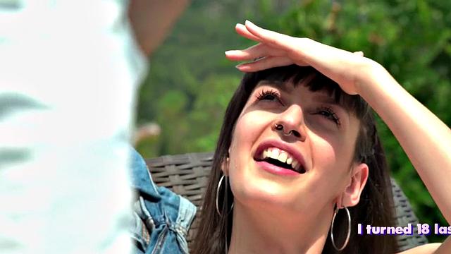 Petite babe cockriding her partner outdoors