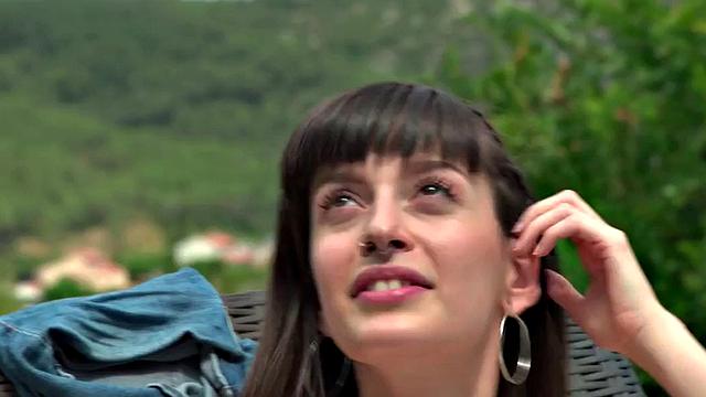 Petite babe cockriding her partner outdoors