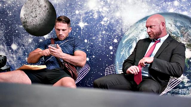 Athletic jock fucks DILF after 69 in public waiting room