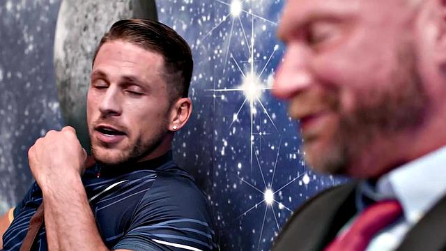 Athletic jock fucks DILF after 69 in public waiting room