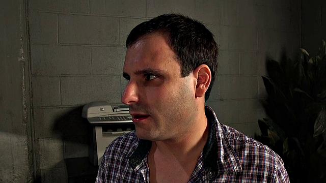 Blonde goddess dominates her bound and gagged slave with a massive strapon