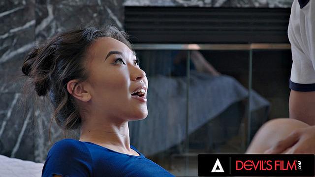 DEVILS FILM - Kimmy Kimms Dirty Hotline Secret Leads To Interracial Fuck With Roomie