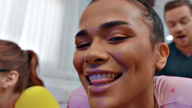 Naughty gaming sluts fucked in threesome by big white dick