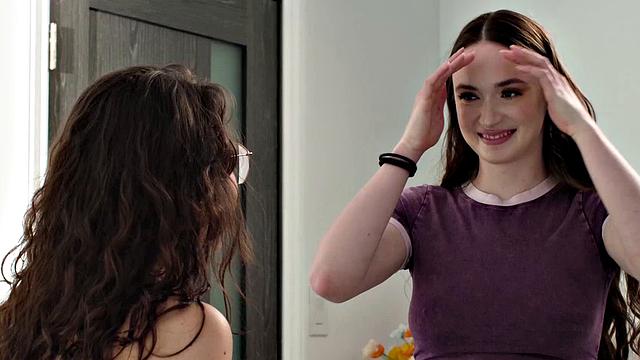 GIRLSWAY - Shook Brunette Hazel Moore Catches Petite Roommate Liz Jordan Humping Her Pillow