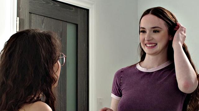 GIRLSWAY - Shook Brunette Hazel Moore Catches Petite Roommate Liz Jordan Humping Her Pillow