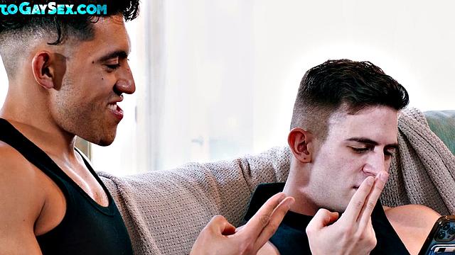 Assfingering stud fucks sexy and tight asshole at home