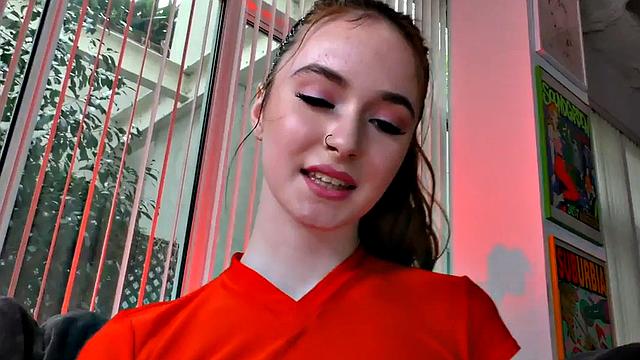 Watch this hot POV babe talk dirty while getting her tight brown hairless pussy drilled