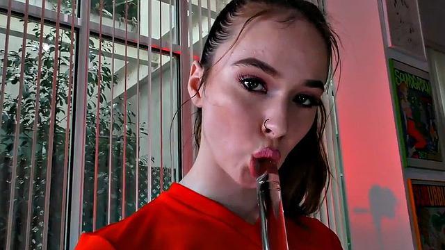 Watch this hot POV babe talk dirty while getting her tight brown hairless pussy drilled