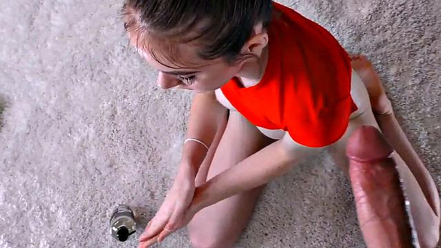 Watch this hot POV babe talk dirty while getting her tight brown hairless pussy drilled