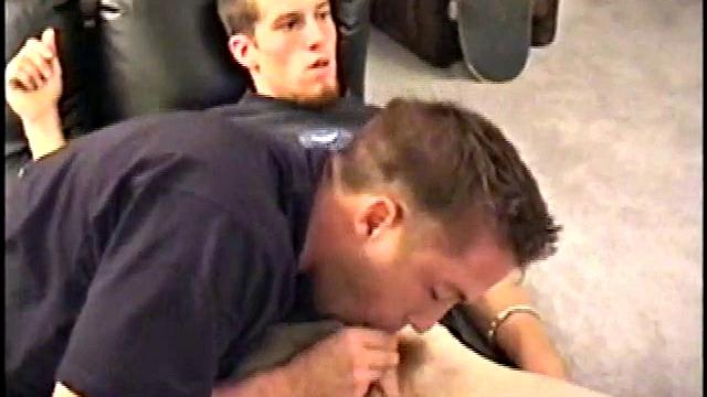 While Adam and Johnny watch porn, they get naked and begin stroking until Johnny decides to suck for the first time. From the look on Adam's face he's pretty good at it.