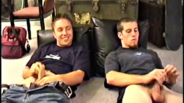 While Adam and Johnny watch porn, they get naked and begin stroking until Johnny decides to suck for the first time. From the look on Adam's face he's pretty good at it.