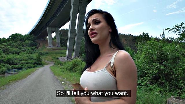 Public busty MILF fucked outdoor for cash after casting