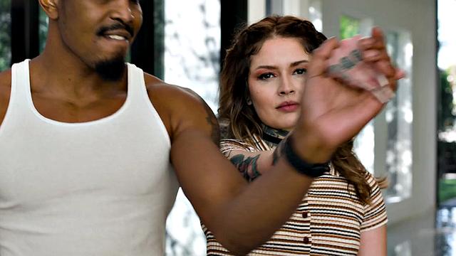 Inked cocksucking babe bounces on BBC while dirty talking