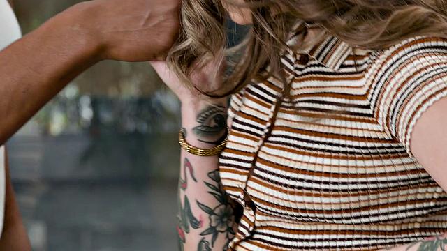 Inked cocksucking babe bounces on BBC while dirty talking