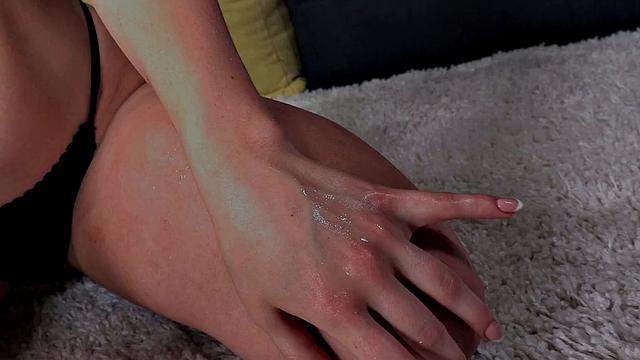 Tugjob chick wanks hard oiled cock in dirty talk POV