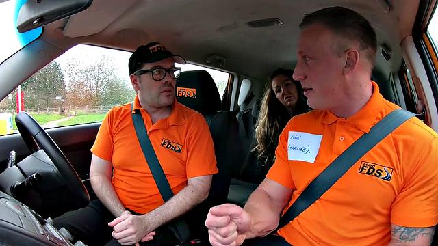 Busty MILF publicly fucked by car instructor outdoor