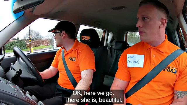 Busty MILF publicly fucked by car instructor outdoor