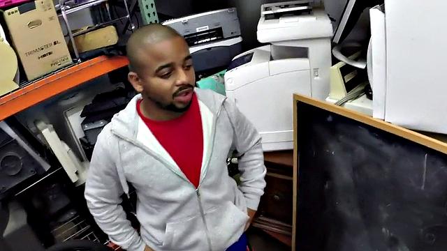 Ebony gaypawn bottom 3some fucked in stockroom for cash