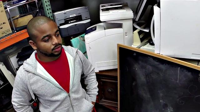 Ebony gaypawn bottom 3some fucked in stockroom for cash