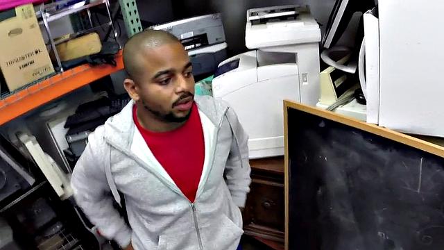 Ebony gaypawn bottom 3some fucked in stockroom for cash