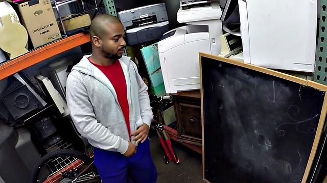 Ebony gaypawn bottom 3some fucked in stockroom for cash