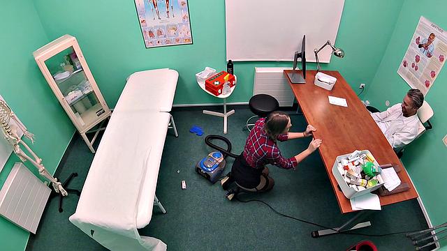 Cute pigtailed cleaner sucks