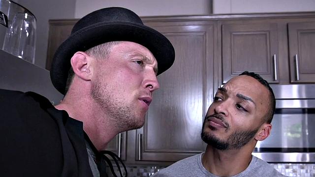 Magician barebacking ebony in kitchen session