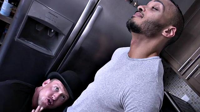 Magician barebacking ebony in kitchen session