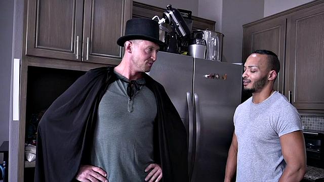 Magician barebacking ebony in kitchen session