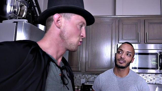 Magician barebacking ebony in kitchen session