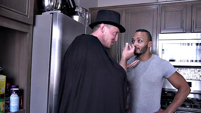 Magician barebacking ebony in kitchen session