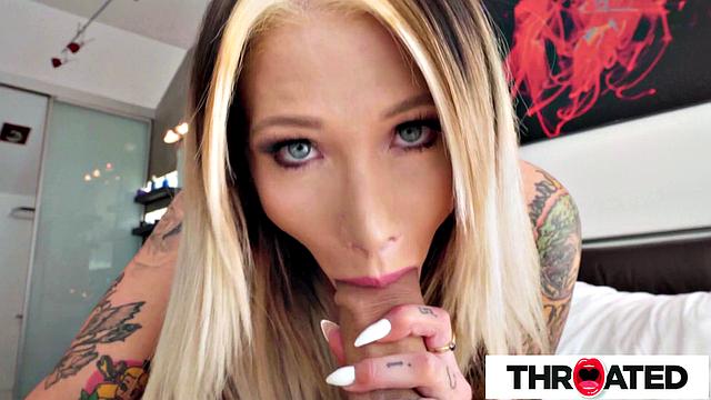 Throated - BIG TITTED INKED BABE Sucks A Huge Cock