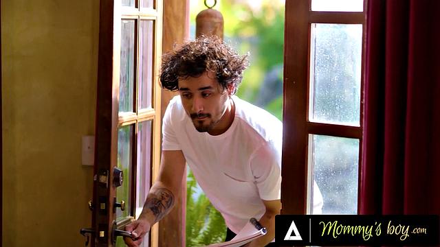 MOMMY'S BOY - Stacked MILF RayVeness Wildly Rides Teen Stepson's Dick