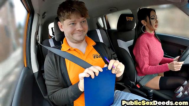 Busty MILF pussyfucked in car