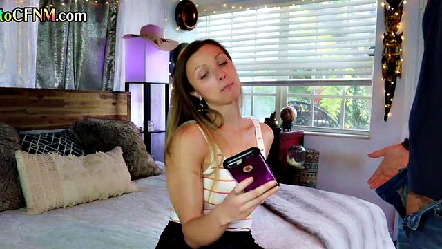 CFNM femdom amateur deepthroats BF in homemade action