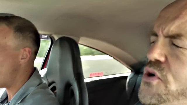 Inked mature skank fucking two dicks