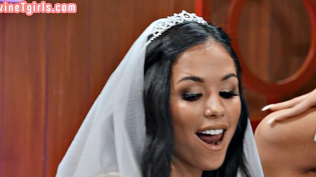 Big titted trans fucks bride in wet pussy hole