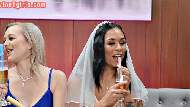 Big titted trans fucks bride in wet pussy hole