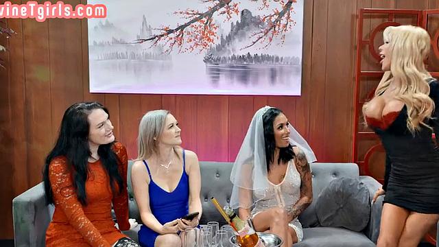 Big titted trans fucks bride in wet pussy hole