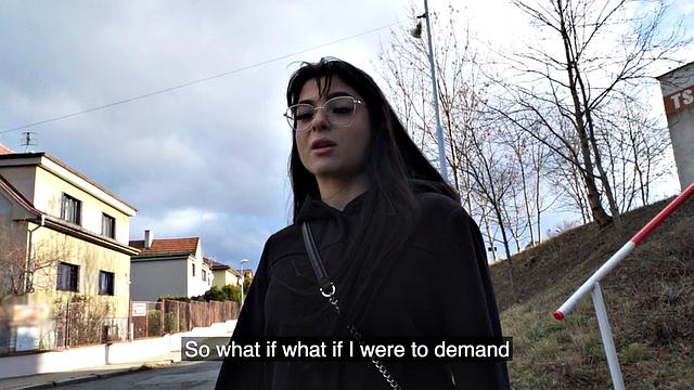 Tattooed public bitch fucked in POV by big white dick