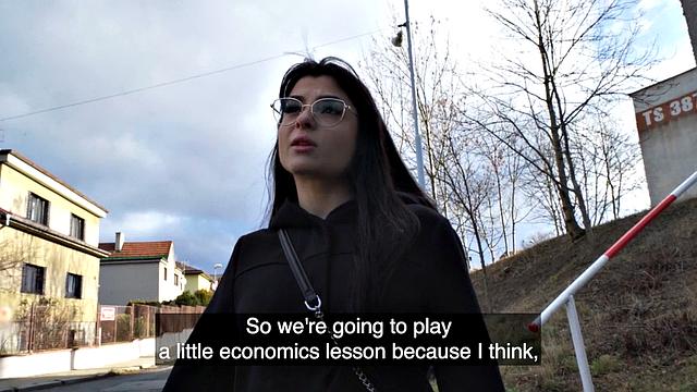 Tattooed public bitch fucked in POV by big white dick