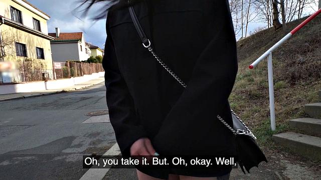 Tattooed public bitch fucked in POV by big white dick