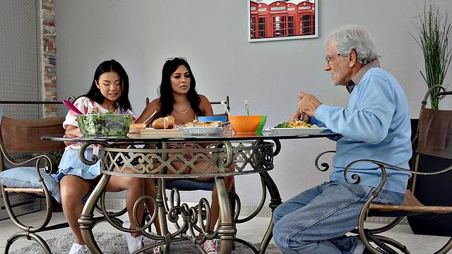 Watch this brunette get her trimmed pussy licked in a wild ride