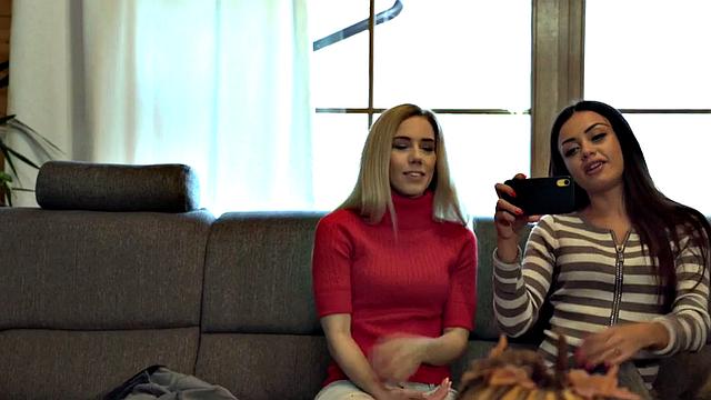 Cockhungry hostel babes sharing roommate's cock in threesome