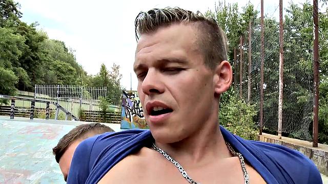 Wild bareback doggystyle action with a bottomless babe after a deep dicking in public