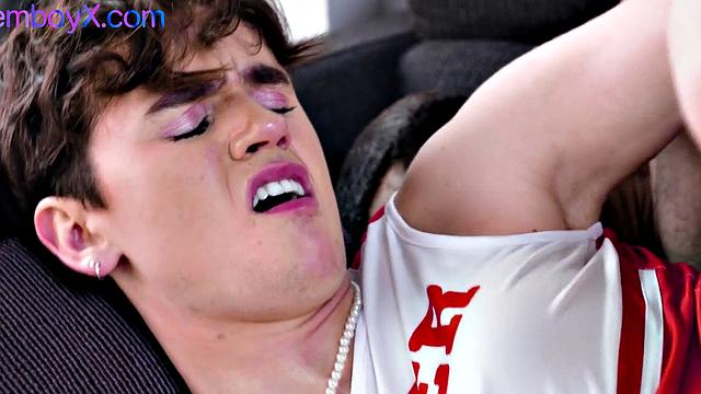 Trap cheerleader femboi spoils DILF's BBC